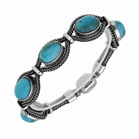 Sterling Silver Turquoise Foxtail Five Stone Oval Bracelet D