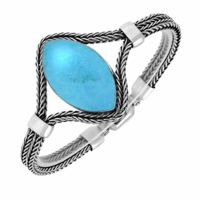 Sterling Silver Turquoise Foxtail Large Portrait Marquise Bracelet D