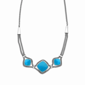 Sterling Silver Turquoise Foxtail Three Stone Cushion Necklace D