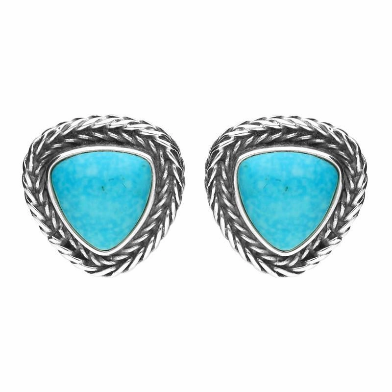 Sterling Silver Turquoise Foxtail Triangular Stud Earrings D