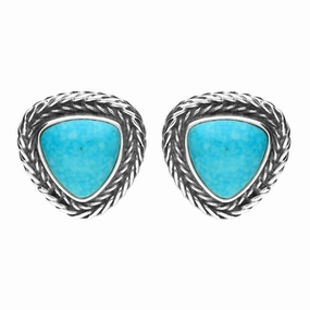 Sterling Silver Turquoise Foxtail Triangular Stud Earrings D