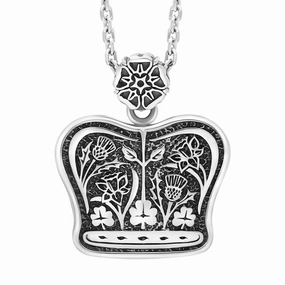 Sterling Silver Turquoise King's Coronation Hallmark Small Crown Emblem Necklace D