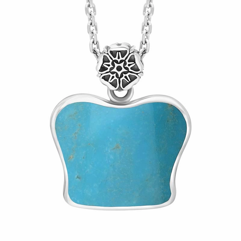 Sterling Silver Turquoise King's Coronation Hallmark Small Crown Emblem Necklace D