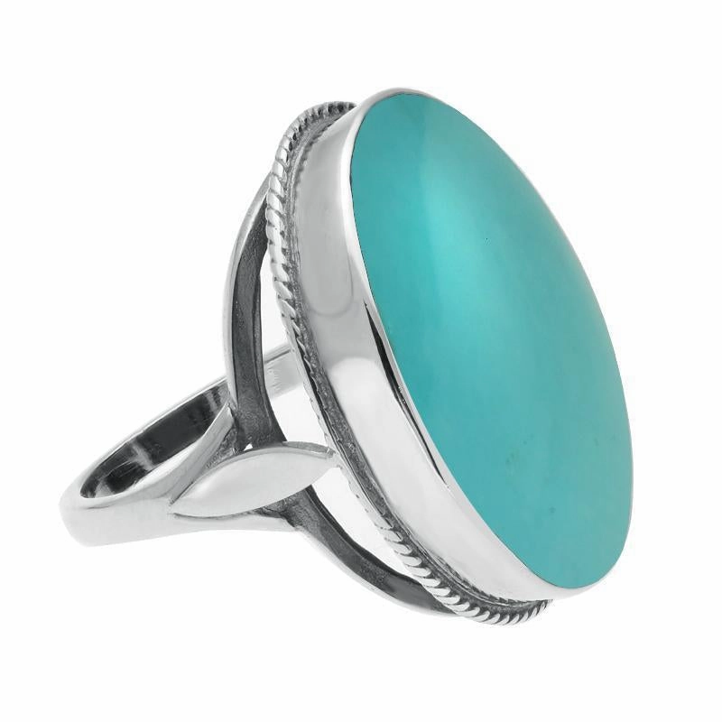 Sterling Silver Turquoise Large Rope Edged Ring