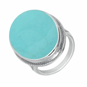 Sterling Silver Turquoise Large Rope Edged Ring