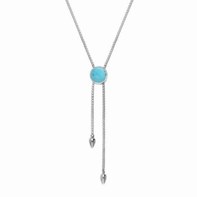 Sterling Silver Turquoise Lineaire Round Stone Adjustable Necklace