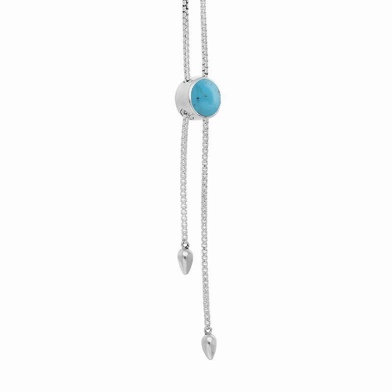 Sterling Silver Turquoise Lineaire Round Stone Adjustable Necklace