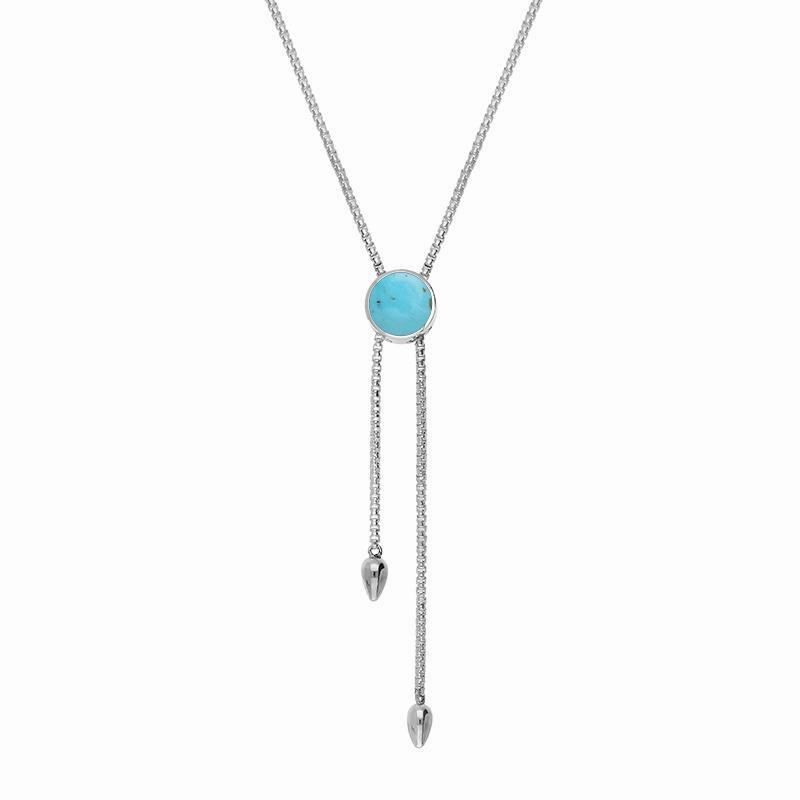 Sterling Silver Turquoise Lineaire Round Stone Adjustable Necklace