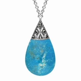 Sterling Silver Turquoise Marcasite Capped Pear Drop Necklace