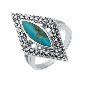 Sterling Silver Turquoise Marcasite Triangle Ring