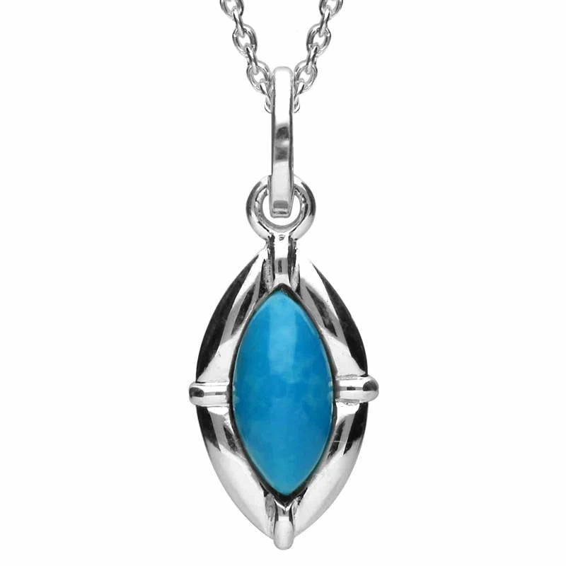 Sterling Silver Turquoise Marquise Shaped Necklace