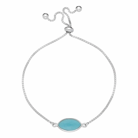 Sterling Silver Turquoise Marquise Stone Adjustable Bracelet