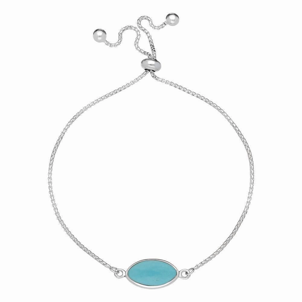 Sterling Silver Turquoise Marquise Stone Adjustable Bracelet