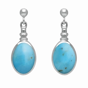 Sterling Silver Turquoise Oval Bottle Top Drop Earrings