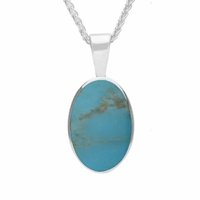 Sterling Silver Turquoise Oval Necklace