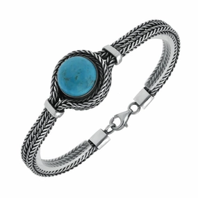 Sterling Silver Turquoise Overlapping Round Foxtail Bracelet D
