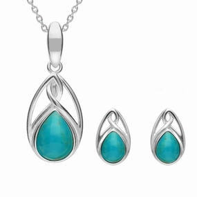 Sterling Silver Turquoise Pear Celtic Two Piece Set