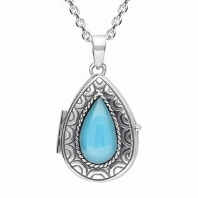 Sterling Silver Turquoise Pear Patterned Locket Necklace