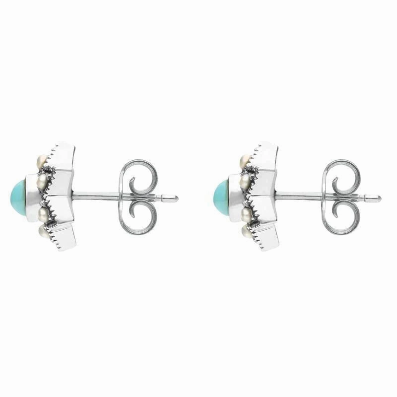 Sterling Silver Turquoise Pearl Six Point Star Stud Earrings