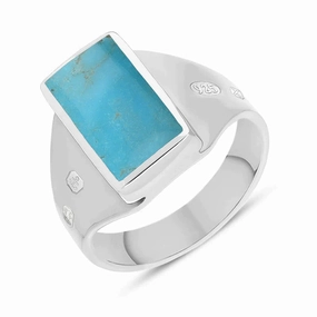 Sterling Silver Turquoise Queen's Jubilee Hallmark Small Oblong Ring D