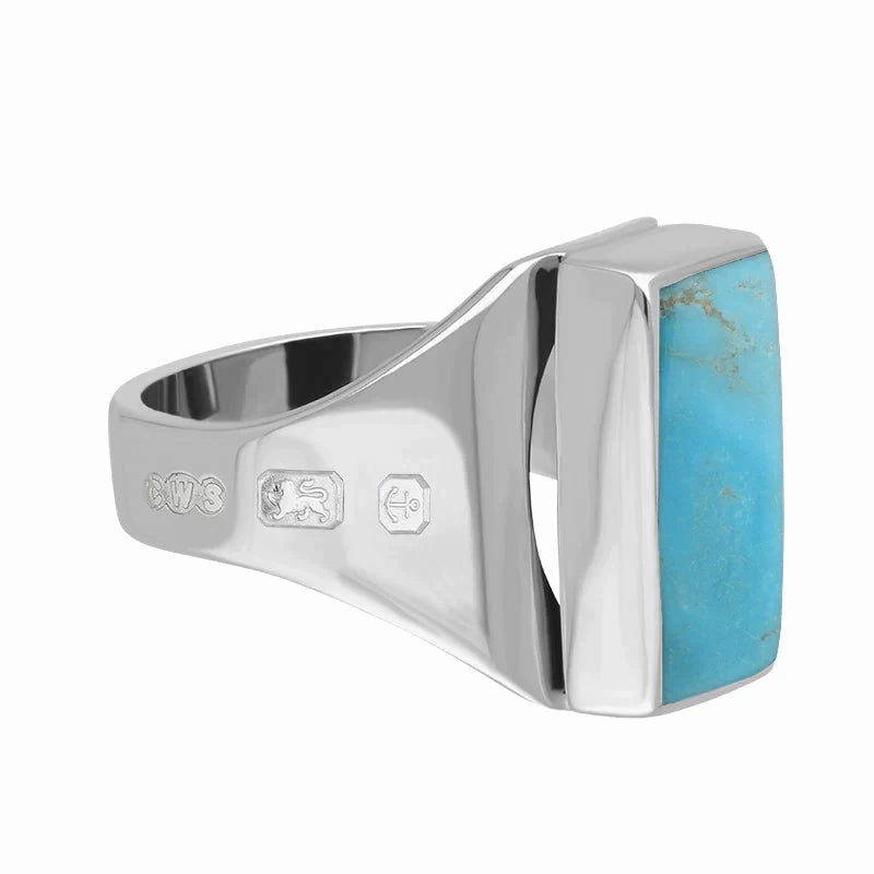 Sterling Silver Turquoise Queen's Jubilee Hallmark Small Oblong Ring D