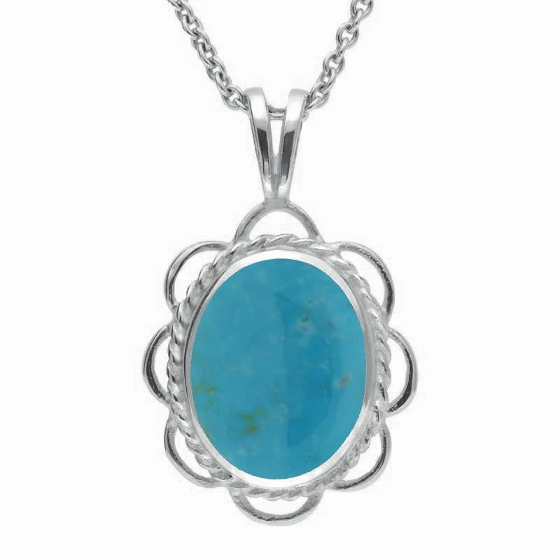 Sterling Silver Turquoise Rope Edged Oval Frill Necklace