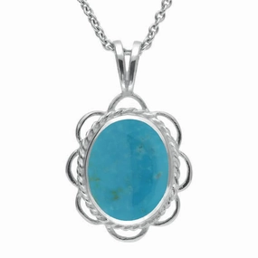 Sterling Silver Turquoise Rope Edged Oval Frill Necklace