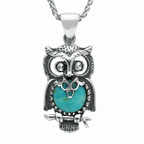 Sterling Silver Turquoise Small Owl Necklace