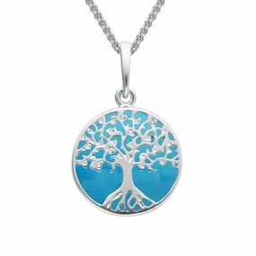 Sterling Silver Turquoise Small Round Tree of Life Necklace
