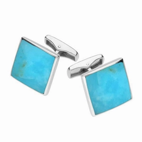 Sterling Silver Turquoise Square Shaped Cufflinks