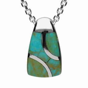Sterling Silver Turquoise Three Stone Graduated Curve Necklace