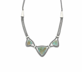 Sterling Silver Turquoise Three Stone Triangular Foxtail Necklace D