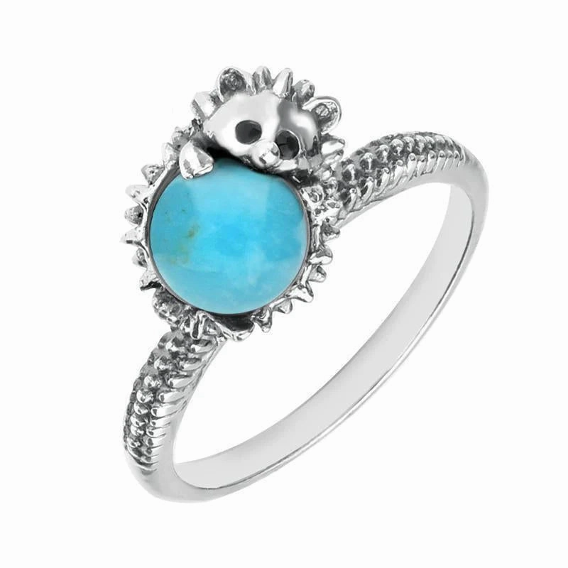 Sterling Silver Turquoise Tiny Hedgehog Ring