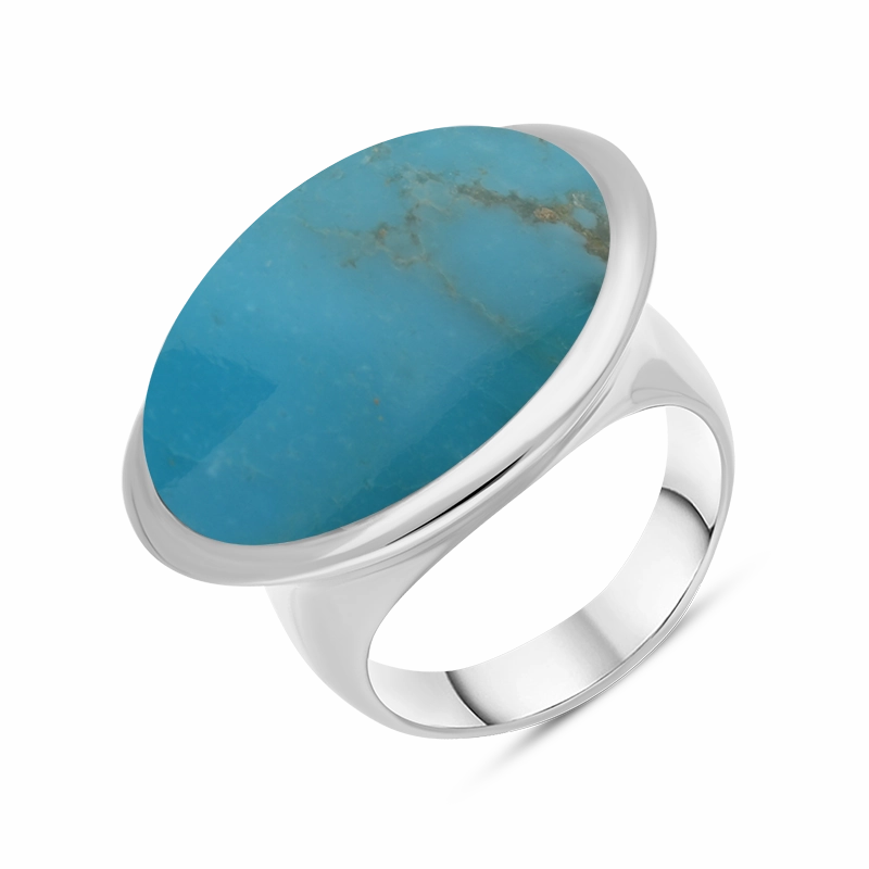 Sterling Silver Turquoise Wide Oval Flow Ring D