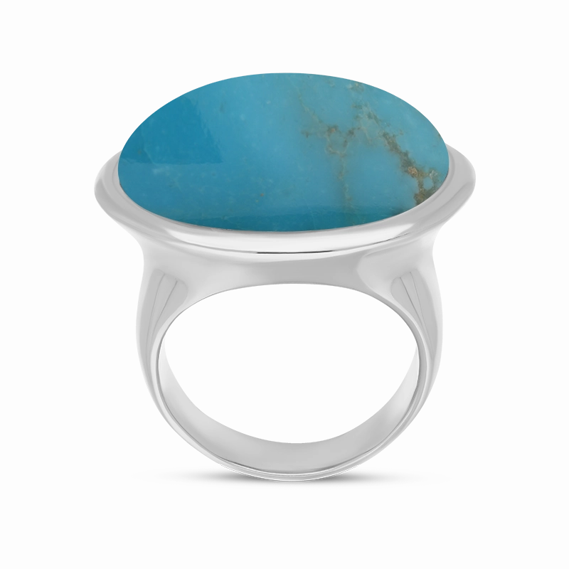 Sterling Silver Turquoise Wide Oval Flow Ring D