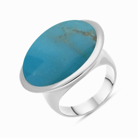Sterling Silver Turquoise Wide Oval Flow Ring D