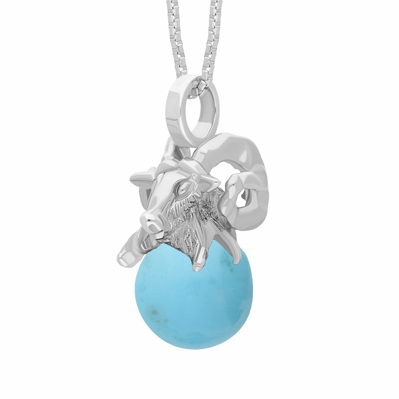 Sterling Silver Turquoise Zodiac Aries 8mm Bead Pendant