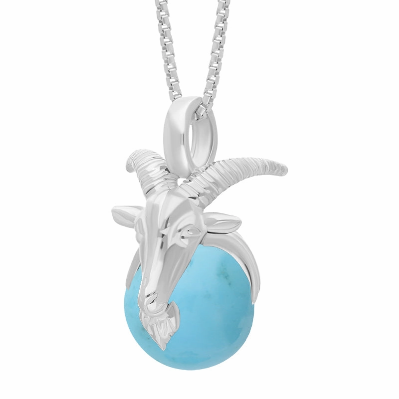 Sterling Silver Turquoise Zodiac Capricorn 9mm Bead Pendant