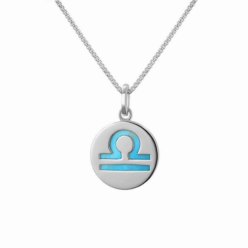 Sterling Silver Turquoise  Zodiac Libra Round Necklace