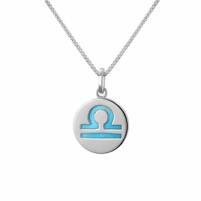 Sterling Silver Turquoise  Zodiac Libra Round Necklace