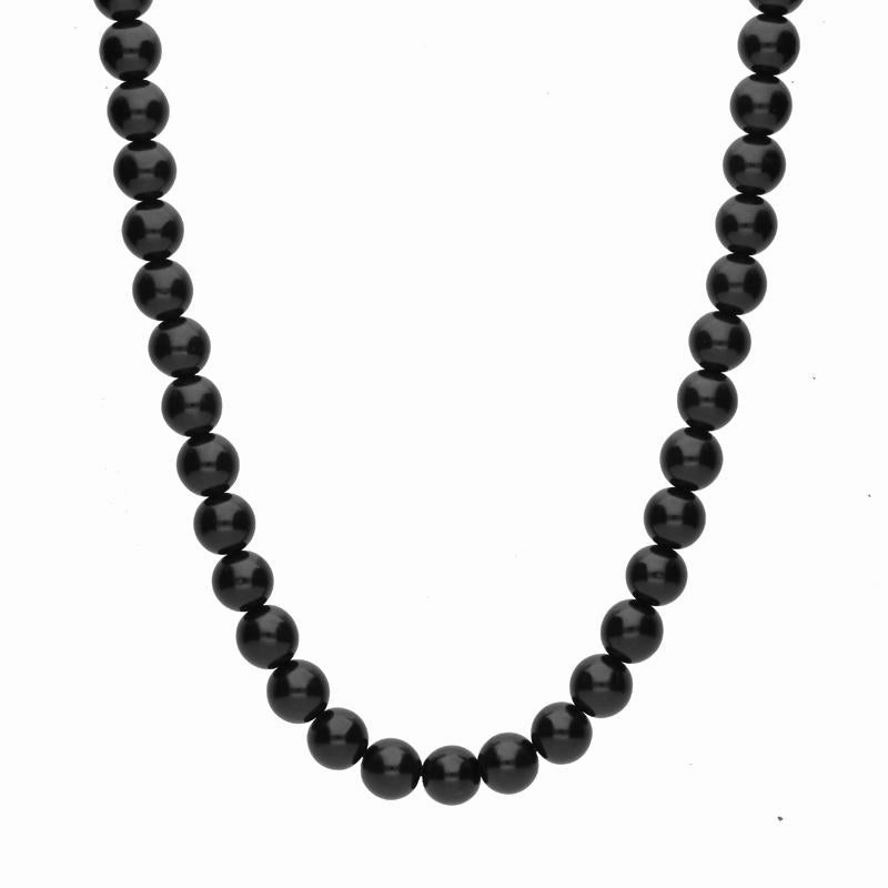 Sterling Silver Whitby Jet 10mm Beaded Necklace