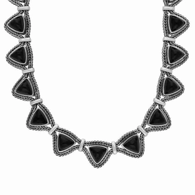 Sterling Silver Whitby Jet 17 Triangular Foxtail Necklace D