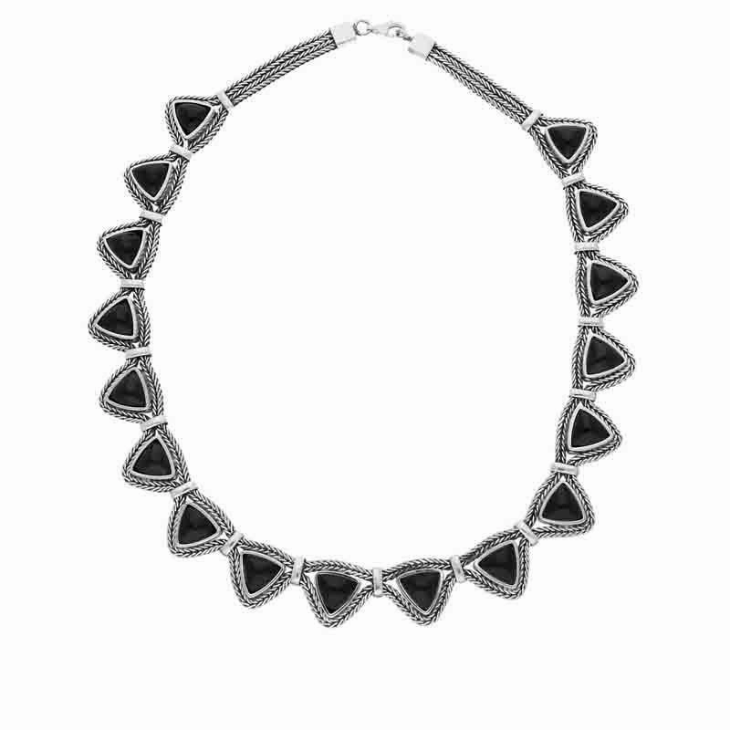 Sterling Silver Whitby Jet 17 Triangular Foxtail Necklace D