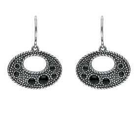 Sterling Silver Whitby Jet 6 Stone Open Oval Oxi Drop Earrings