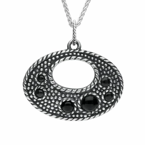 Sterling Silver Whitby Jet 6 Stone Oxi Open Oval Necklace
