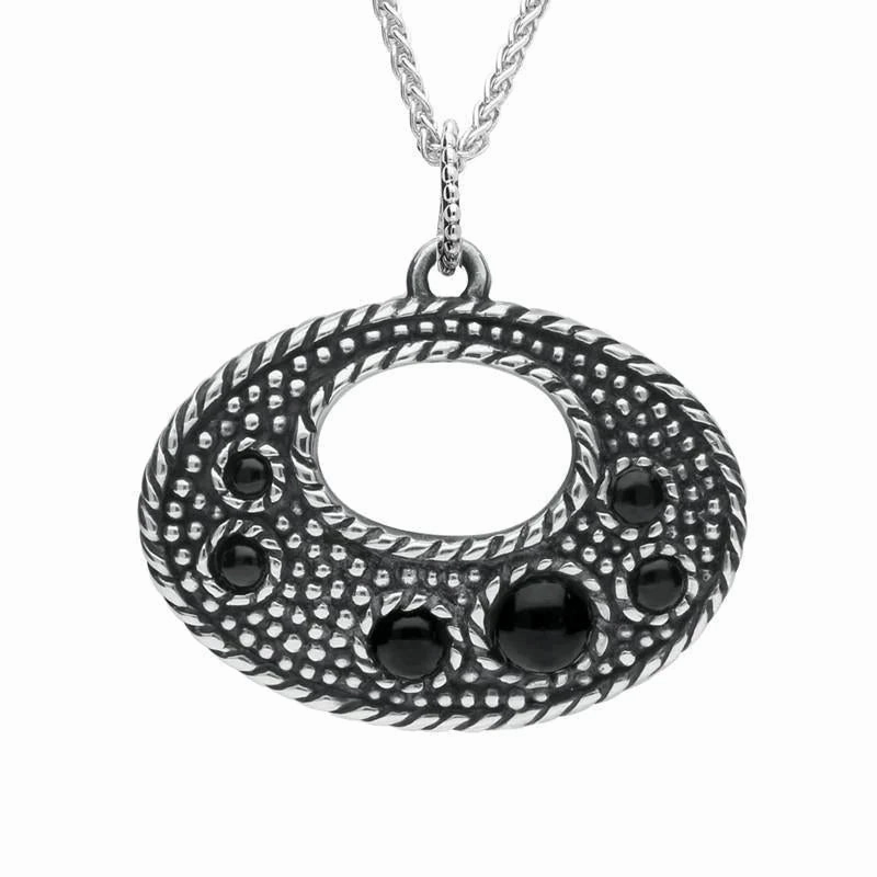 Sterling Silver Whitby Jet 6 Stone Oxi Open Oval Necklace