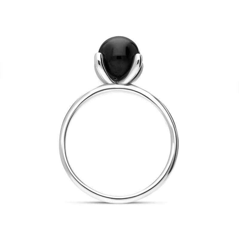Sterling Silver Whitby Jet 8mm Round Bead Ring