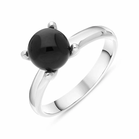 Sterling Silver Whitby Jet 8mm Round Bead Ring
