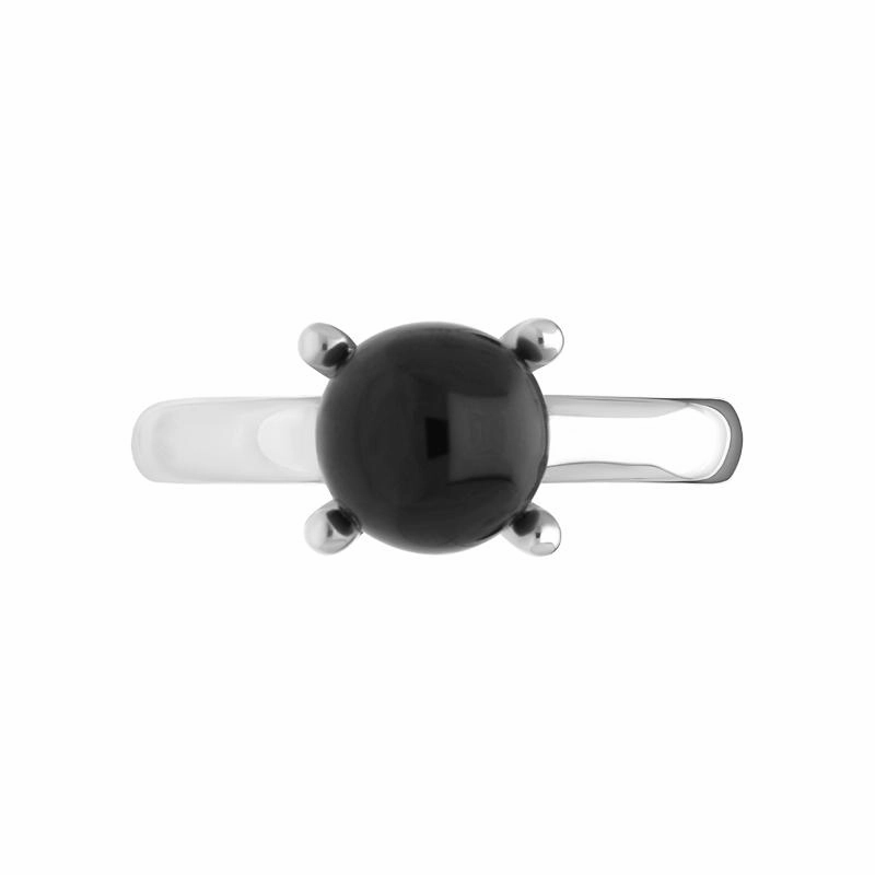 Sterling Silver Whitby Jet 8mm Round Bead Ring