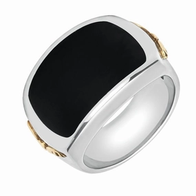 Sterling Silver Whitby Jet 9ct Yellow Gold Gothic Bat Ring